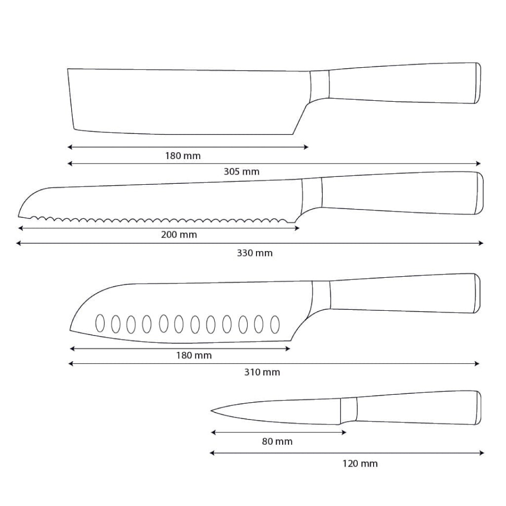 Shinrai Knives - Ensemble de 4 couteaux en résine époxy et saphir imprimé Damas - Santoku + couteau à pain + couteau Nakiri + couteau d'office