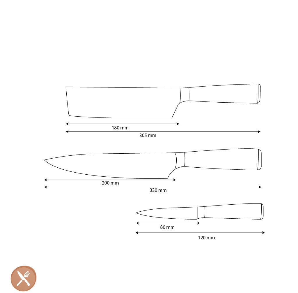 Couteaux Shinrai - Ensemble de 3 couteaux imprimés Damas - Couteau de chef + Nakiri + Couteau d'office