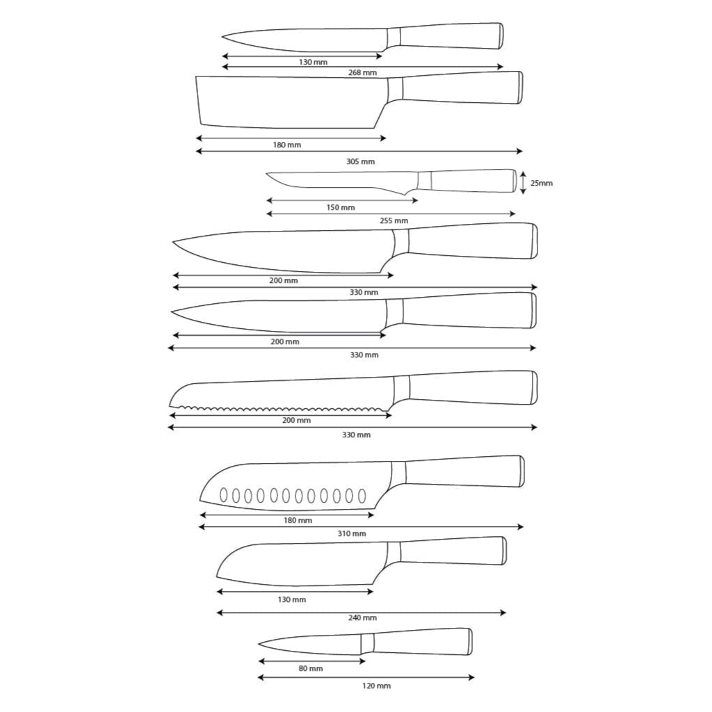 Shinrai Knives - Damascus Print Onyx Epoxy 9-piece Knife Set