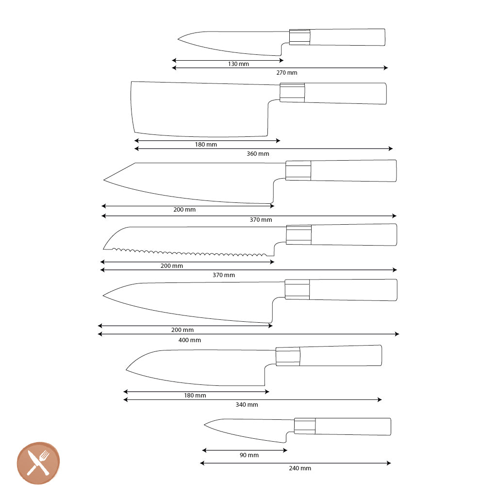 Shinrai Knives - Kurayami 7-piece Damascus Knife Set