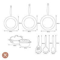 GreenPan - Barcelona Pro Batterie de cuisine 9 pièces Tout ce dont vous avez besoin 20/24/28/22 cm - 2 poêles + cocotte avec couvercle + wok + casserole + ensemble de 3 spatules