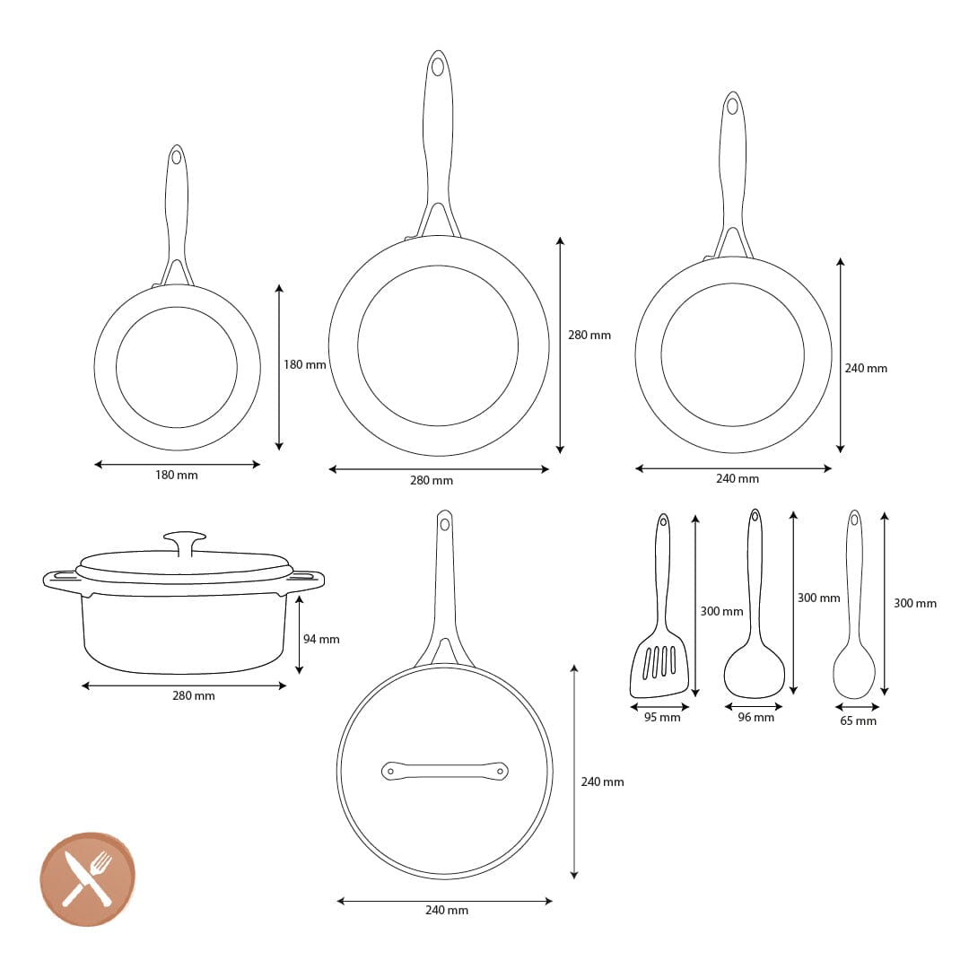 GreenPan - Geneva All You Need 9-delige Pannenset 18/24/24/28/28 cm - 2 koekenpannen + stoofpan met deksel + wokpan + braadpan + 3-delige spatelset Pannenset GreenPan