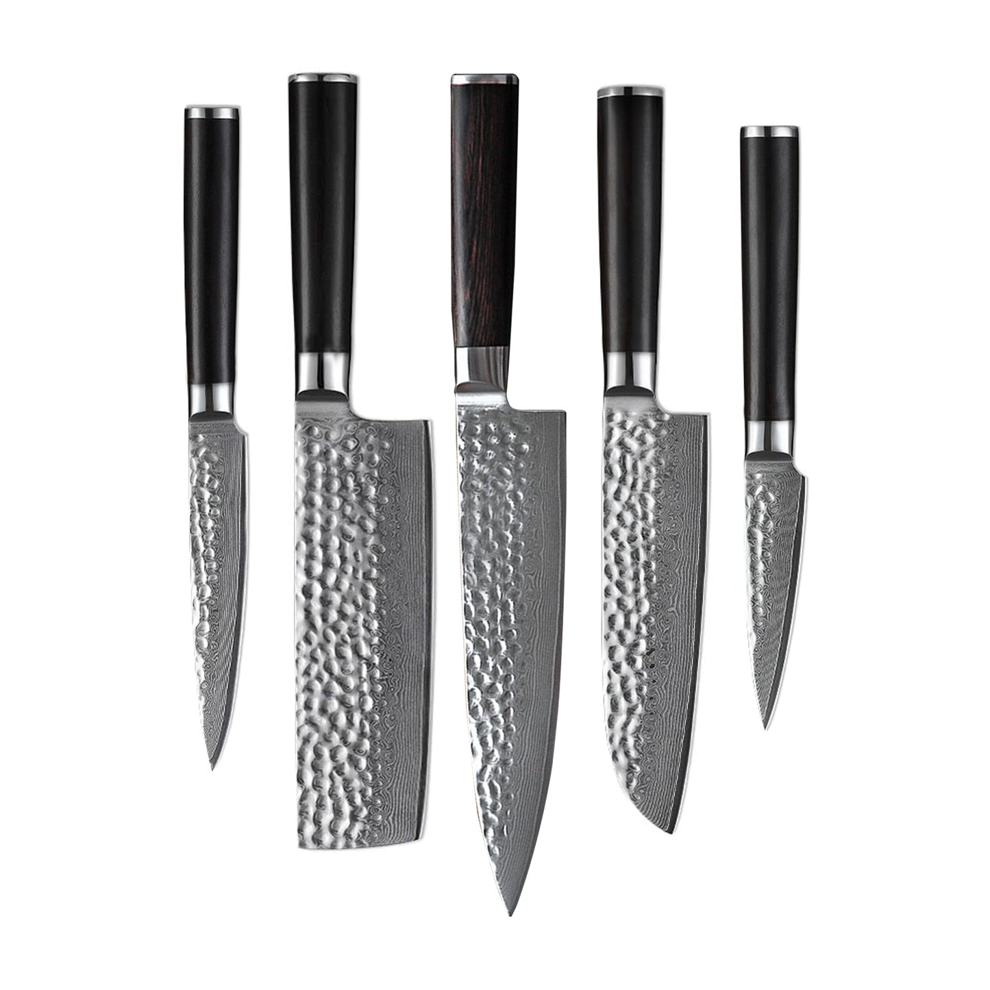 Shinrai Japan - Hammered Damast BR 5-delige Messenset + Magnetisch Messenblok Dubbelzijdig - Zwart Shinrai Japan