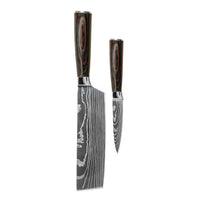 Shinrai Knives - Damascus Print 2-delige Messenset - Nakiri + Schilmes Messenset Shinrai Knives
