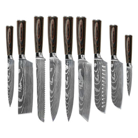 Shinrai Knives - Damascus Print 9-piece Knife Set Shinrai Knives - Damascus Print 9-delige Messenset Messenset Shinrai Knives