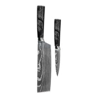 Shinrai Knives - Damascus Print Epoxy Onyx 2-delige Messenset - Nakiri + Schilmes Messenset Shinrai Knives