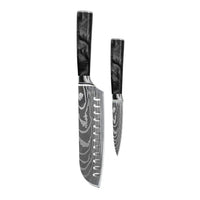 Couteaux Shinrai - Coffret de 2 couteaux en époxy onyx à motif damassé - Santoku + couteau d'office