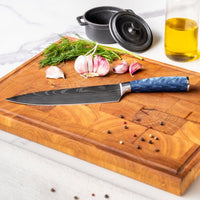 Couteaux Shinrai - Coffret de 3 couteaux en résine époxy saphir à motif damassé - Couteau de chef + Nakiri + Couteau d'office