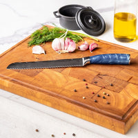Shinrai Knives - Damascus Print Epoxy Sapphire 4-delige Messenset - Koksmes + Broodmes + Nakiri + Schilmes Messenset Shinrai Knives