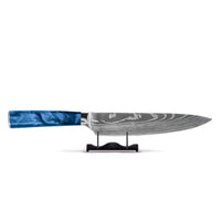 Couteau de chef Shinrai Knives - Époxy saphir imprimé Damas, 20 cm