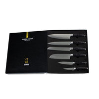 Shinrai Knives - Damast Pakka Wood 6-delige Messenset + Magnetisch Messenblok Scalae - Acacia hout Messenset met blok Shinrai Knives