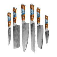 Shinrai Knives - Eclipse Series 6-delige Damascus Messenset Messenset Shinrai Knives
