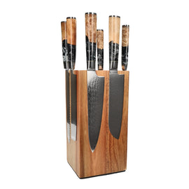 Shinrai Knives - Ensemble de 6 couteaux en époxy onyx + bloc à couteaux rotatif Shinrai Knives - Epoxy Onyx 6-delige Messenset + Messenblok Rotate Messenset met blok Shinrai Knives
