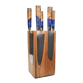 #ERROR! Shinrai Knives - Epoxy Sapphire 6-delige Messenset + Messenblok Rotate Messenset met blok Shinrai Knives