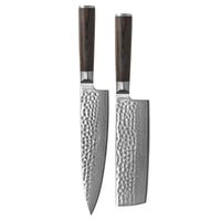Shinrai Knives - Hammered Damast BR 2-delige Messenset - Koksmes + Nakiri Messenset Shinrai Knives