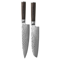 Shinrai Knives - Hammered Damast BR 2-delige Messenset - Koksmes + Santoku mes Messenset Shinrai Knives
