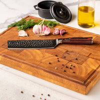 Shinrai Knives - Hammered RVS 5-delige Messenset - Koksmes + Broodmes + Nakiri + Santoku + Schilmes Messenset Shinrai Knives