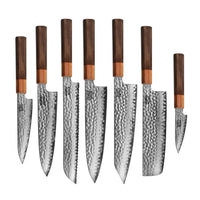 Shinrai Knives - Kigami Exclusive Damascus 7-delige messenset + Messenblok enkelzijdig Messenset met blok Shinrai Knives
