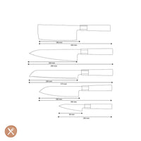 Couteaux Shinrai - Ensemble de couteaux damas Kurayami 5 pièces - Couteau de chef + couteau à pain + Nakiri + Santoku + couteau d'office Ensemble de couteaux Shinrai Knives