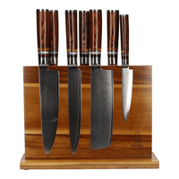 Shinrai Knives - Micarta Jewels 7-delige Damascus Messenset + Magnetisch Messenblok Dubbelzijdig Messenset met blok Shinrai Knives