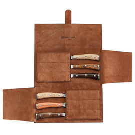 Wusthof - Ikon Steak Knife Set 6-piece + Leather Knife Bag Wusthof - Ikon Steakmessenset 6-delig + Lederen Messentas Messenset Wusthof