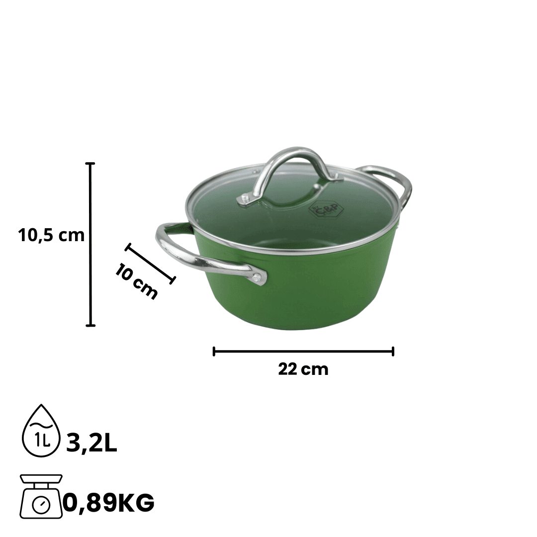 By C&P - Go Green Kookpan 22 cm met glazen deksel By C&P