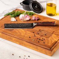 Hammered RVS 6-delige Messenset + Acacia houder enkelzijdig Messensets Shinrai Japan