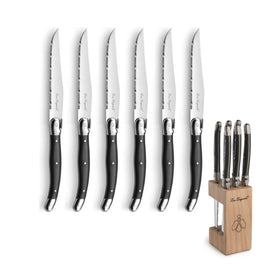 Lou Laguiole - Tradition 6 Steak Knives + Knife Block - Anthracite Lou Laguiole - 6-pc steak knives in wooden block - anthracite Steakmes Lou Laguiole