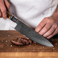 Micarta Jewels 7-delige Damascus Messenset + Acacia houder dubbelzijdig Messensets Shinrai Japan