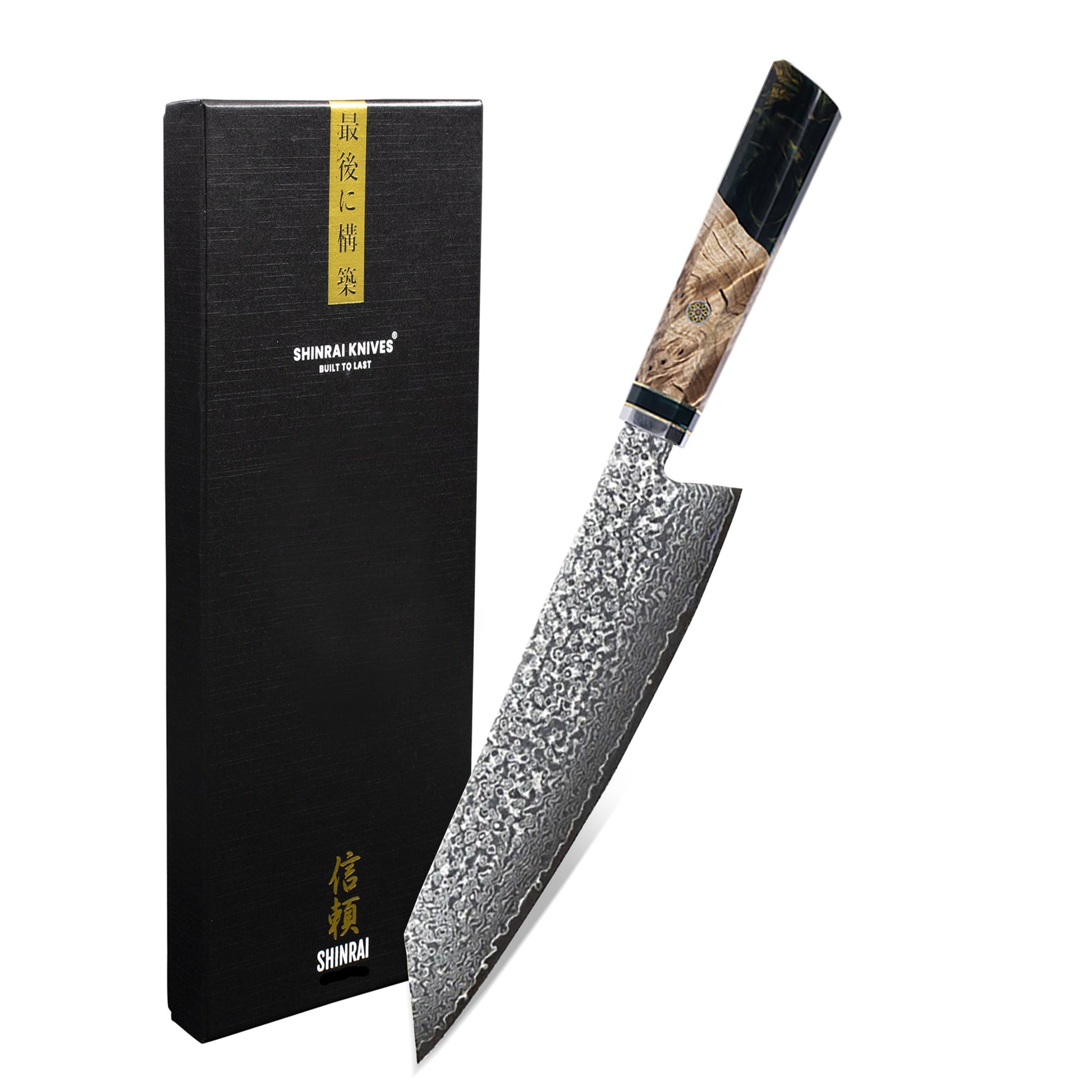 Onyx Octagon Damascus Kiritsuke mes Keukenmessen Shinrai Japan