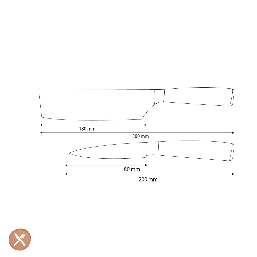 Shinrai Knives - Hammered Stainless Steel 2-piece Knife Set - Nakiri + Paring Knife