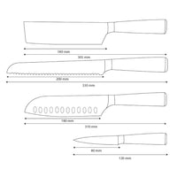 Shinrai Knives - Ensemble de 4 couteaux imprimés Damas - Santoku + Couteau à pain + Couteau Nakiri + Couteau d'office