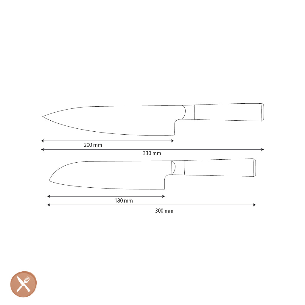 Shinrai Knives - Hammered Damask BR 2-Piece Knife Set - Chef's Knife + Santoku Knife