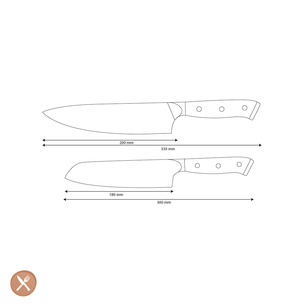 Shinrai Knives - Eclipse 2-Piece Damascus Knife Set - Chef's Knife + Santoku Knife