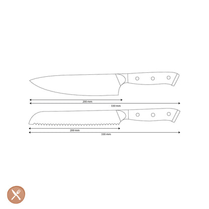 Shinrai Knives - Eclipse 2-Piece Damascus Knife Set - Chef's Knife + Bread Knife