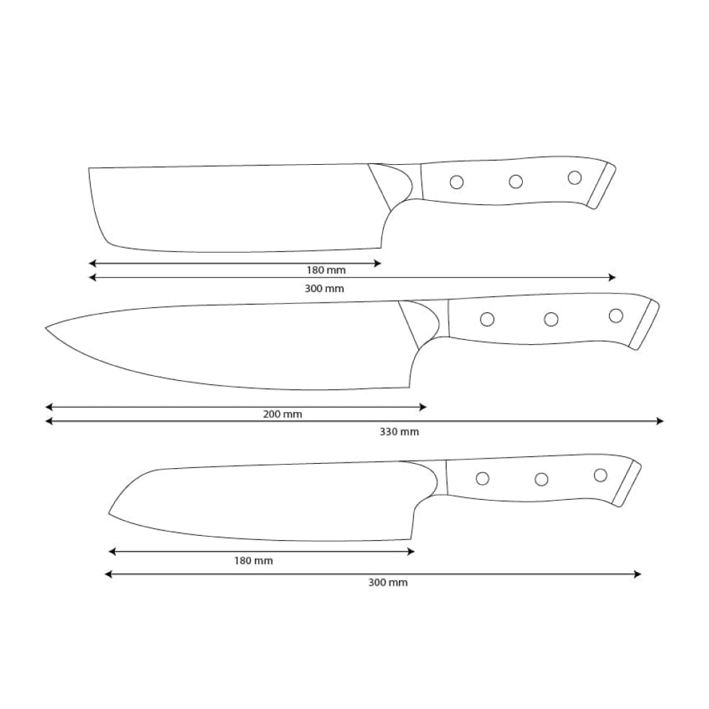 Shinrai Knives - Eclipse 3-piece Damascus Knife Set - Chef's Knife + Nakiri + Santoku