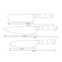 Shinrai Knives - Eclipse 3-piece Damascus Knife Set - Chef's Knife + Nakiri + Santoku
