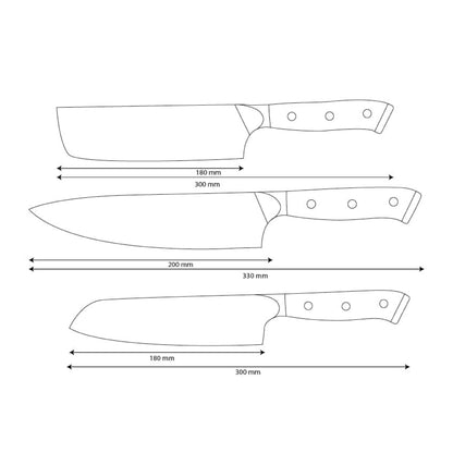 Shinrai Knives - Eclipse 3-piece Damascus Knife Set - Chef's Knife + Nakiri + Santoku