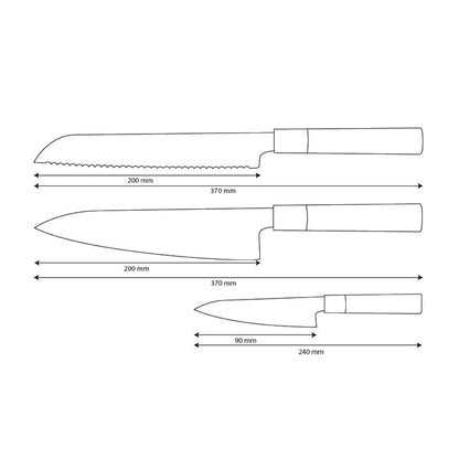 Shinrai Knives - Takumi Kaza 3-Piece Damascus Knife Set - Chef's Knife + Bread Knife + Paring Knife