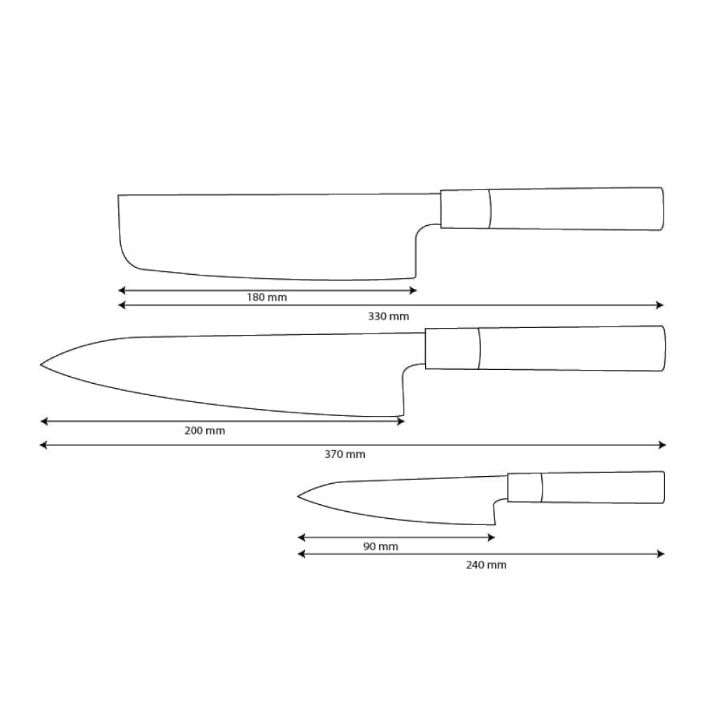 Shinrai Knives - Takumi Kaza 3-Piece Damascus Knife Set - Chef's Knife + Nakiri + Paring Knife