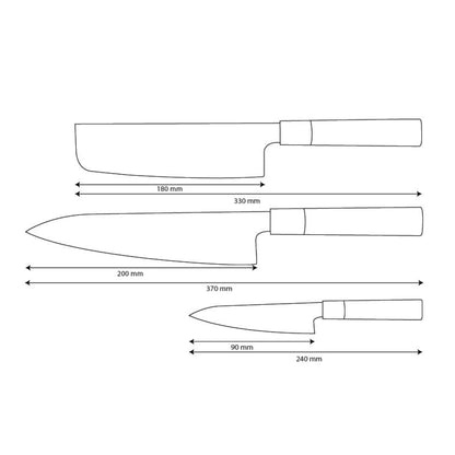 Shinrai Knives - Takumi Kaza 3-Piece Damascus Knife Set - Chef's Knife + Nakiri + Paring Knife