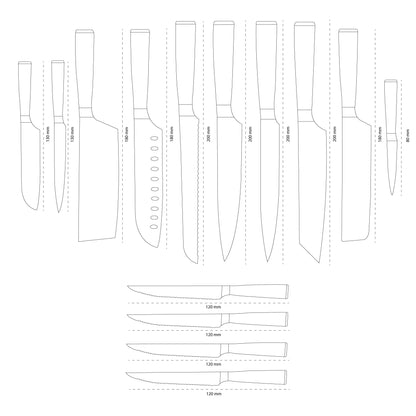 Shinrai Knives - Damascus Print 14-piece Knife set - Master collection XXL set