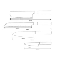 Shinrai Knives - Ensemble de couteaux Damas 4 pièces Takumi Kaza - Santoku + Couteau à pain + Nakiri + Couteau d'office