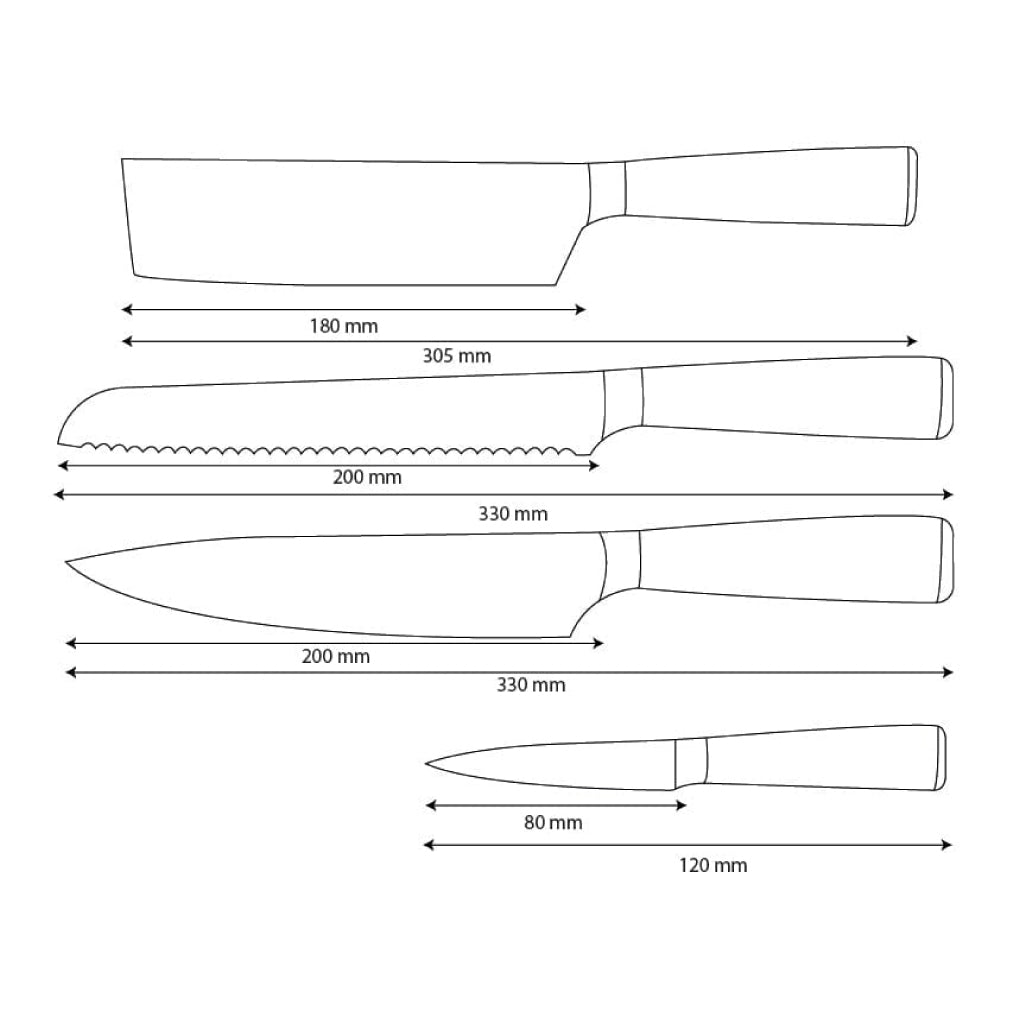 Shinrai Knives - Damascus Print 4-Piece Knife Set - Chef's Knife + Bread Knife + Nakiri + Paring Knife