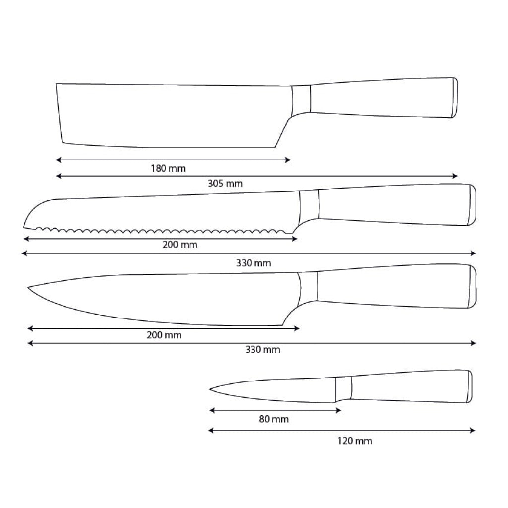 Shinrai Knives - Ensemble de 4 couteaux en résine époxy et saphir imprimé Damas - Couteau de chef, couteau à pain, couteau Nakiri et couteau d'office