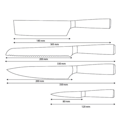 Shinrai Knives - Ensemble de 4 couteaux en résine époxy et saphir imprimé Damas - Couteau de chef, couteau à pain, couteau Nakiri et couteau d'office
