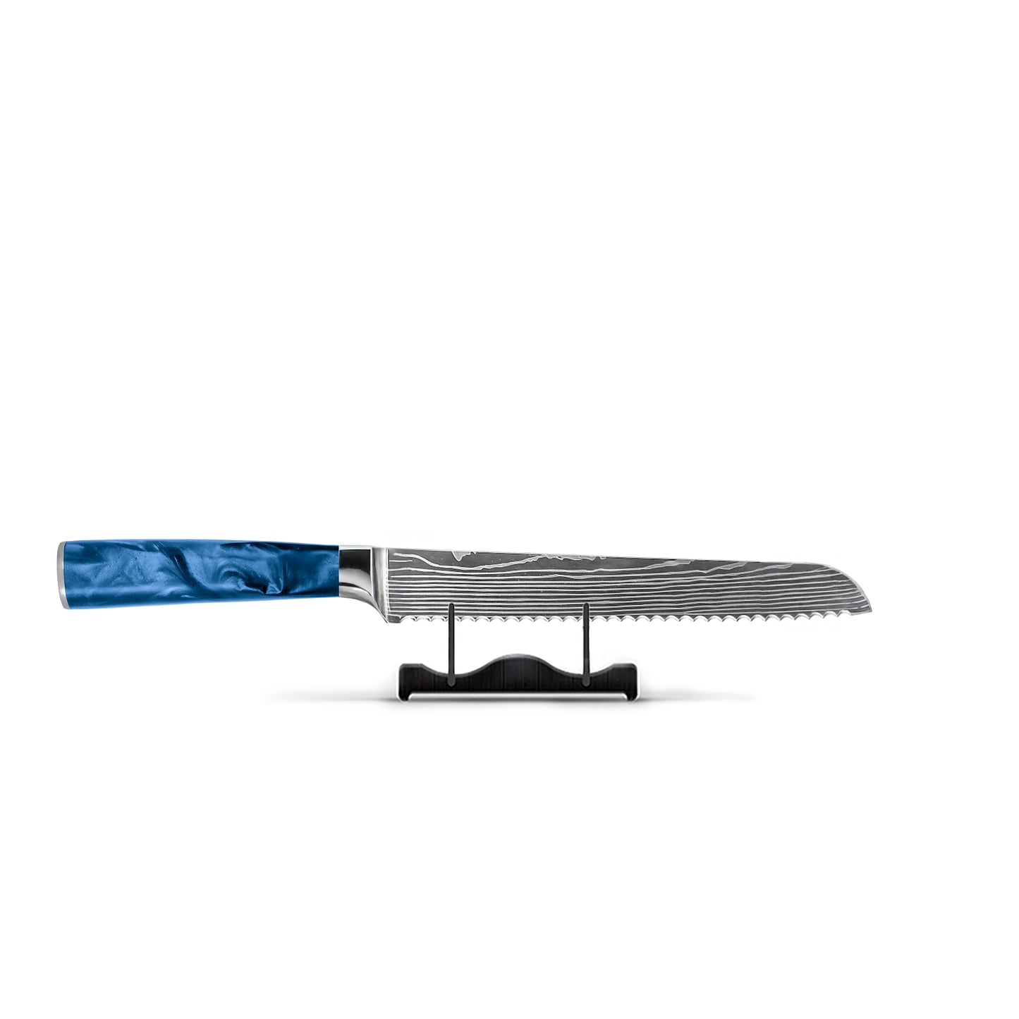 Saphir Époxy Imprimé Damas Japonais - Couteau à Pain 20 cm