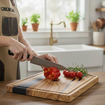 Shinrai Knives - Epoxy Onyx Cutting Board Olive Wood - 40 x 30 x 3 cm
