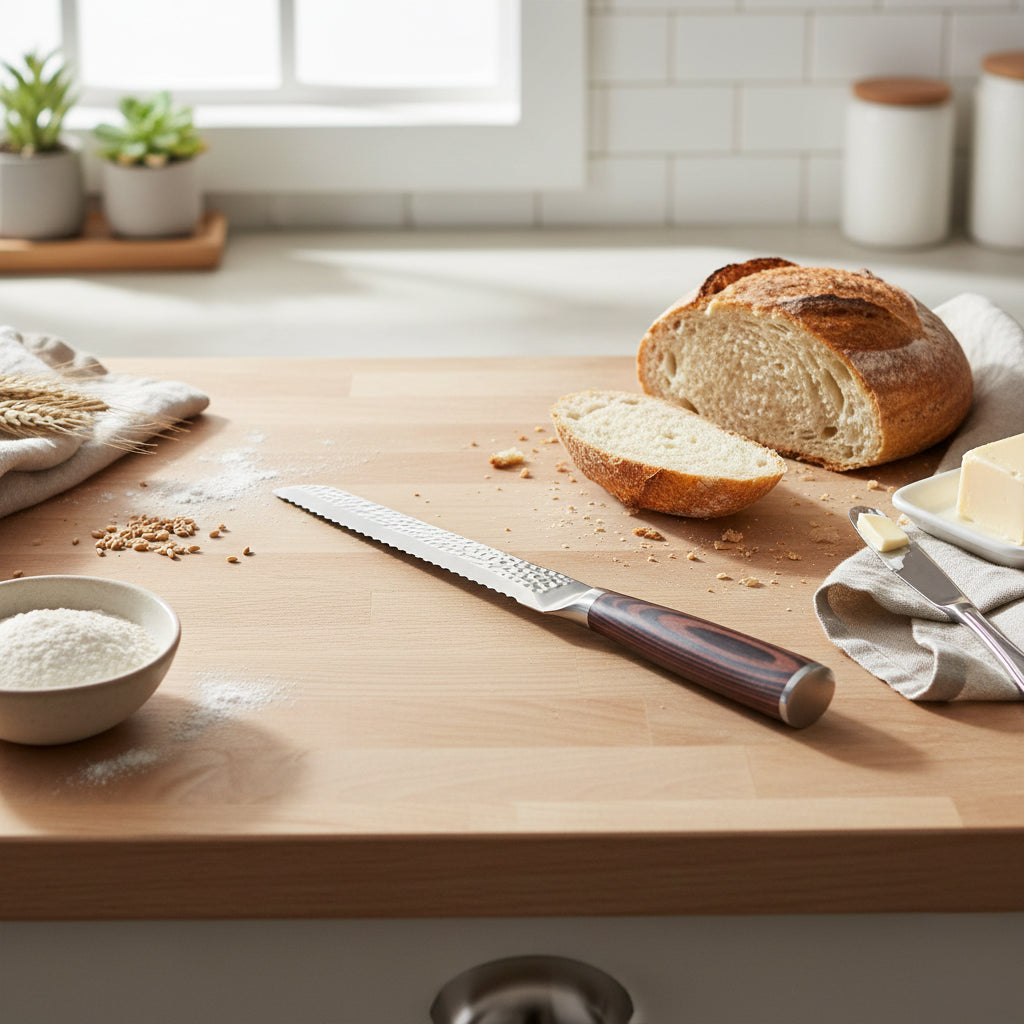 Acier inoxydable martelé - Couteau à pain 20 cm