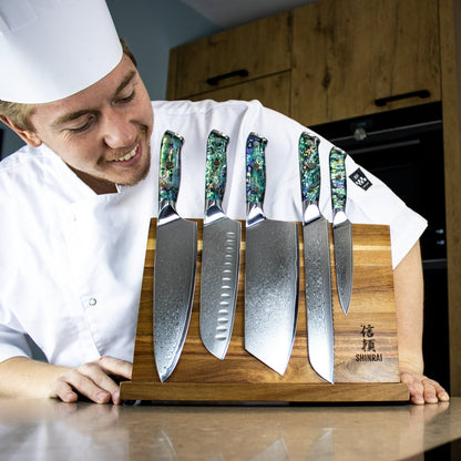 Shinrai Knives - Mother of Pearl Jewels Series 5-piece Damascus Knife Set